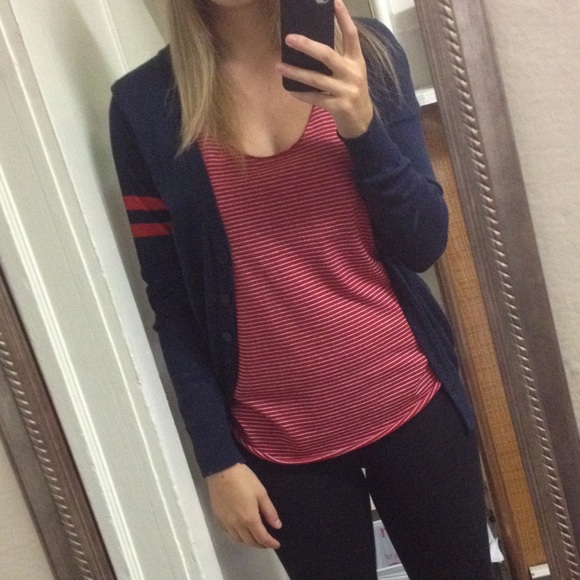 Blue with Red Stripes Cardigan Sweater, Size M - Picture 10 of 10